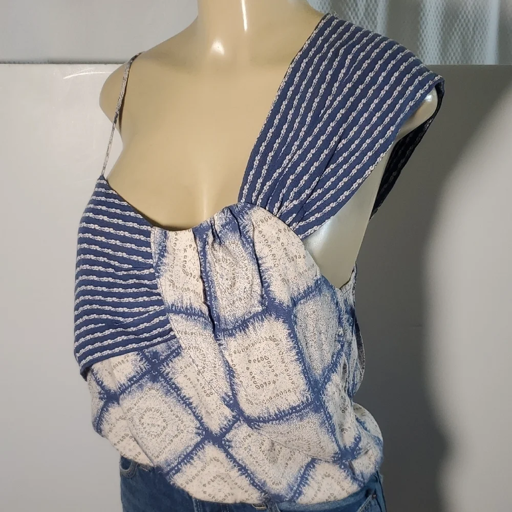 Free People Indigo Call On Me Tank Size S Blue and Cream Blouse